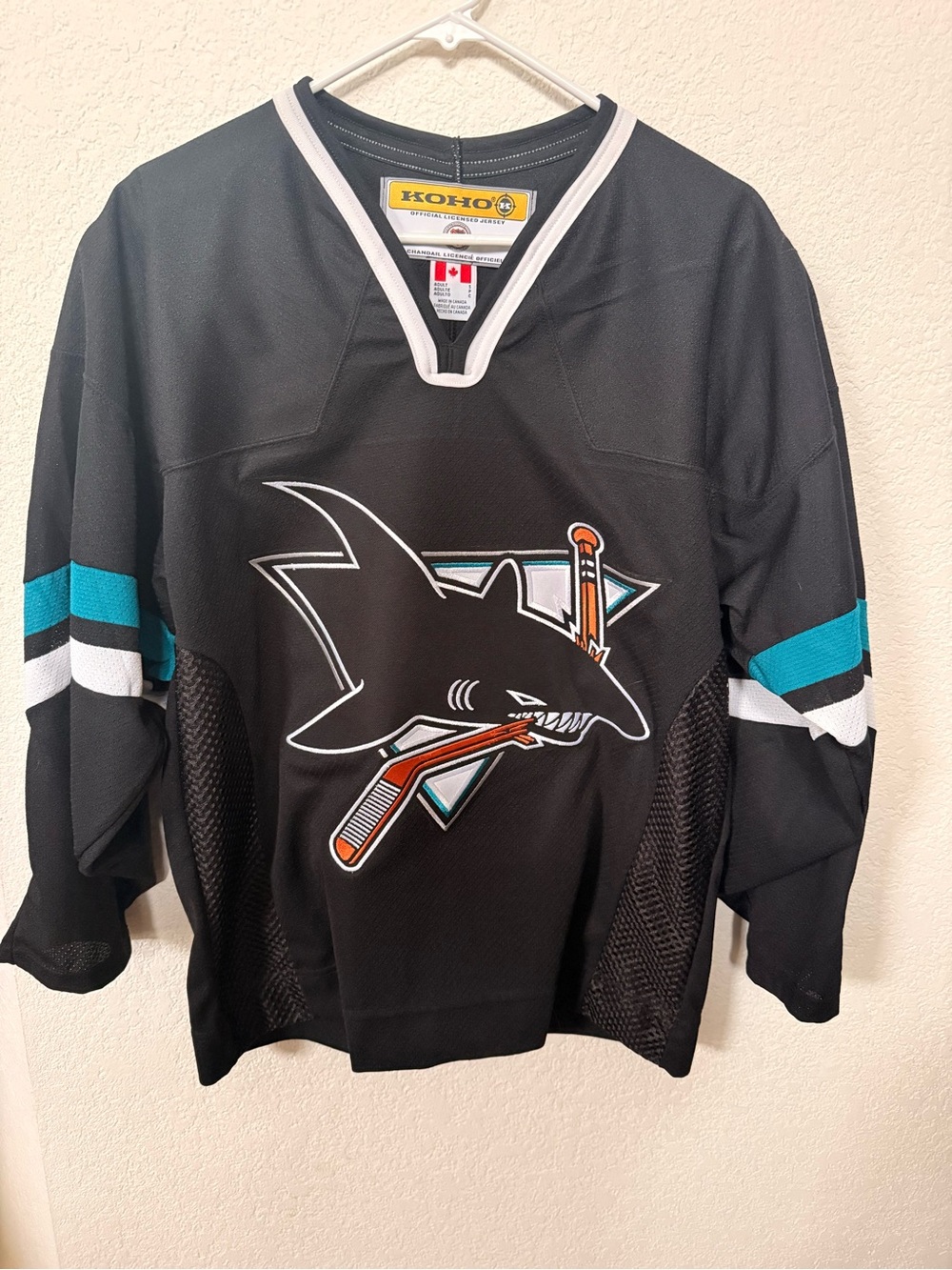 KOHO Black San Jose Sharks Logo Hockey Jersey with Teal & White Accents